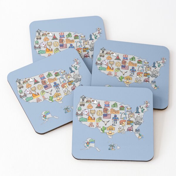 Item preview, map of USA with icons of symbols, culture and landmarks, attractions. gray designed and sold by mashmosh.