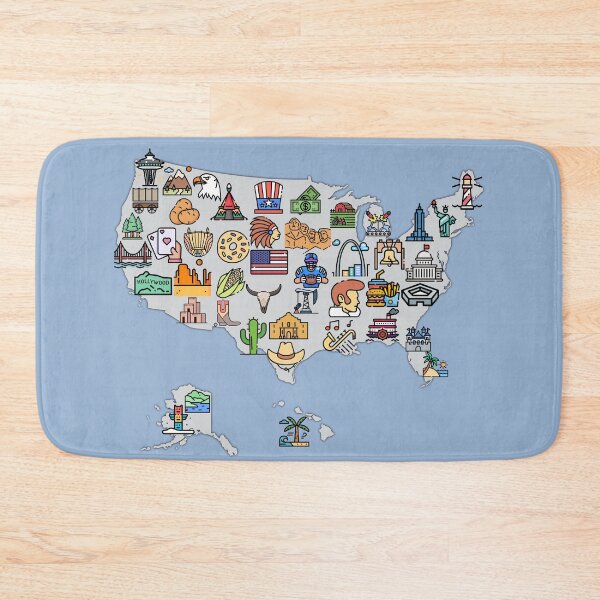 Item preview, map of USA with icons of symbols, culture and landmarks, attractions. gray designed and sold by mashmosh.
