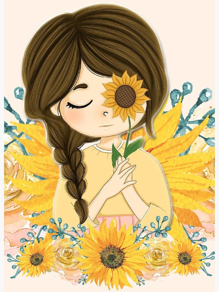 Lámina rígida «Niña triste con girasol amarillo» de ZIRASTAN | Redbubble