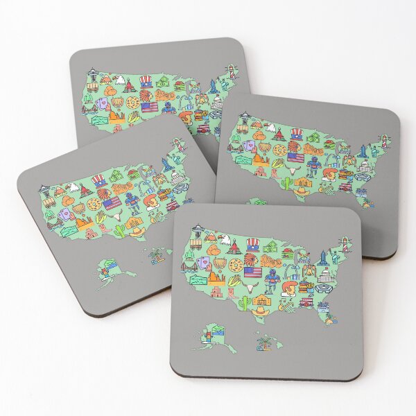 Item preview, map of USA with icons of symbols, culture and landmarks, attractions. green designed and sold by mashmosh.