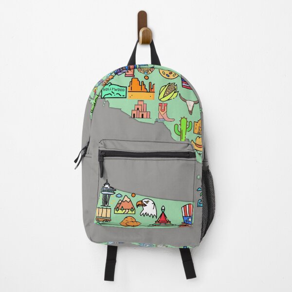 Item preview, map of USA with icons of symbols, culture and landmarks, attractions. green designed and sold by mashmosh.