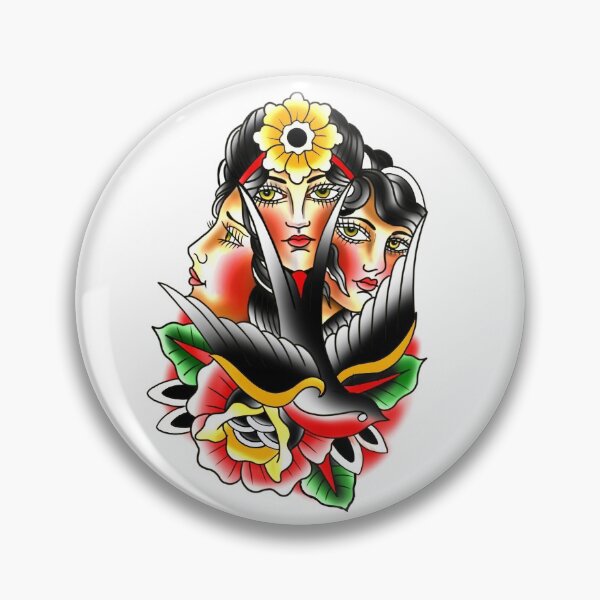 Item preview, traditional sparrow and gypsies designed and sold by LaLunaTattoo.