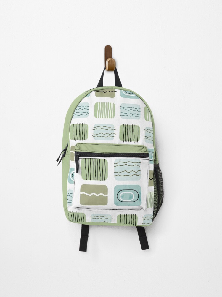 Thumbnail 1 of 3, Backpack, Mid Century Modern Olive and Teal Pattern designed and sold by CarlaBaremb.