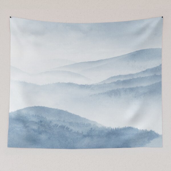 Item preview, Mountain Landscape Watercolor Blue by Zouzounio Art designed and sold by zouzounioart.