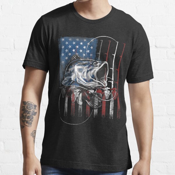 Fishing American Flag Vintage Bass Fisherman Essential T-Shirt