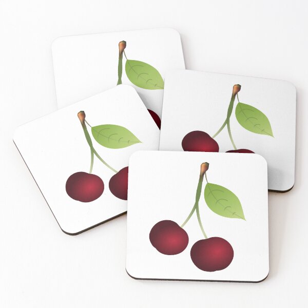 Item preview, Bright red flat art cherries with stems and a green leaf isolated on a white background designed and sold by InnaEvans.