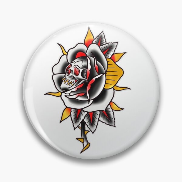 Item preview, traditional skull in rose designed and sold by LaLunaTattoo.