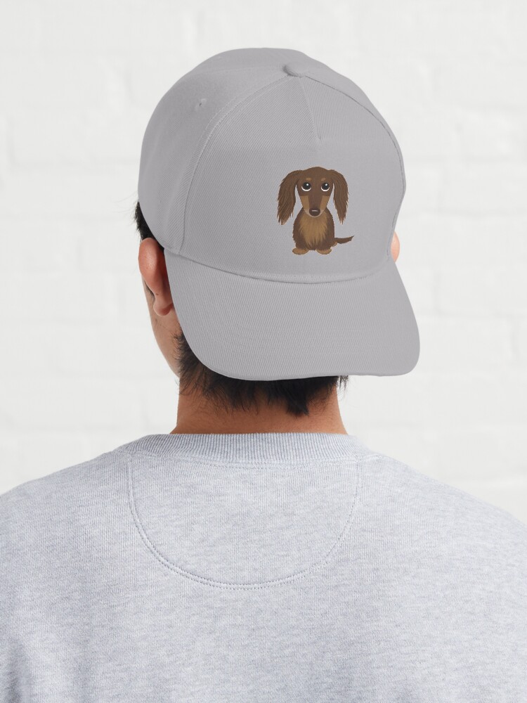 Alternate view of Longhaired Chocolate Brown Dachshund Cartoon Dog Cap