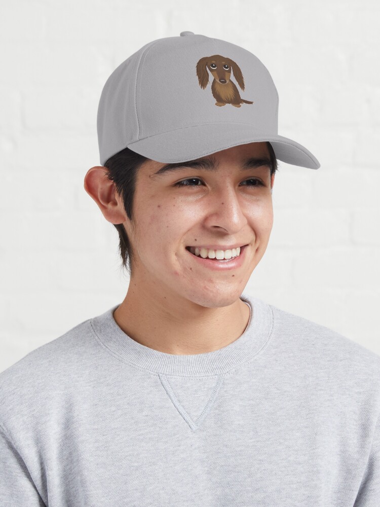 Alternate view of Longhaired Chocolate Brown Dachshund Cartoon Dog Cap