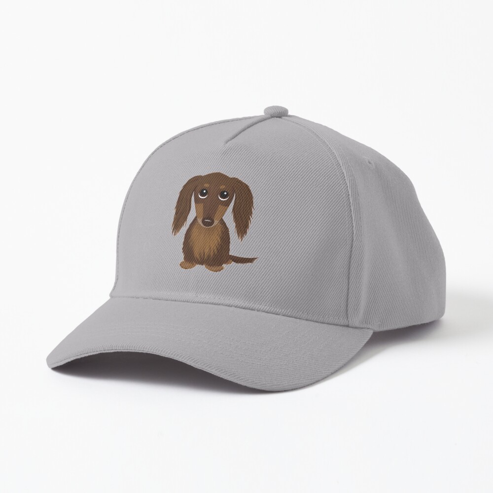 Longhaired Chocolate Brown Dachshund Cartoon Dog Cap