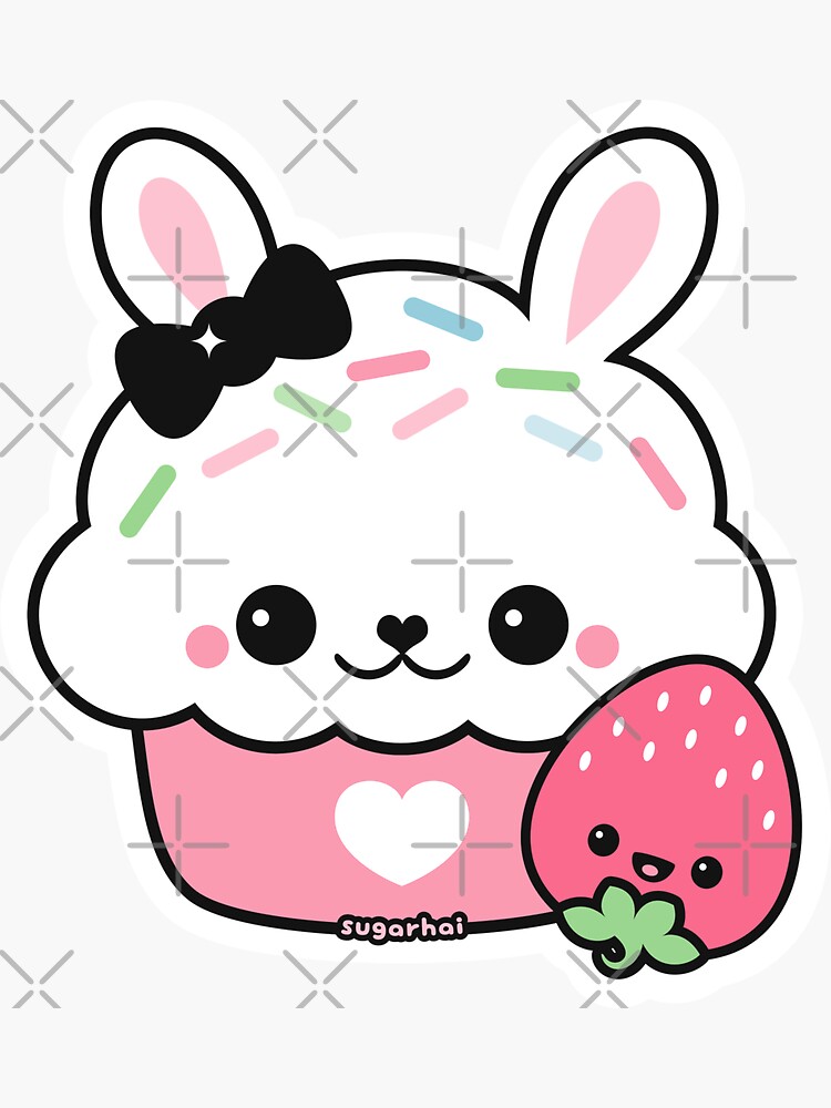 Cute Strawberry Cupcake Sticker by sugarhai, Redbubble