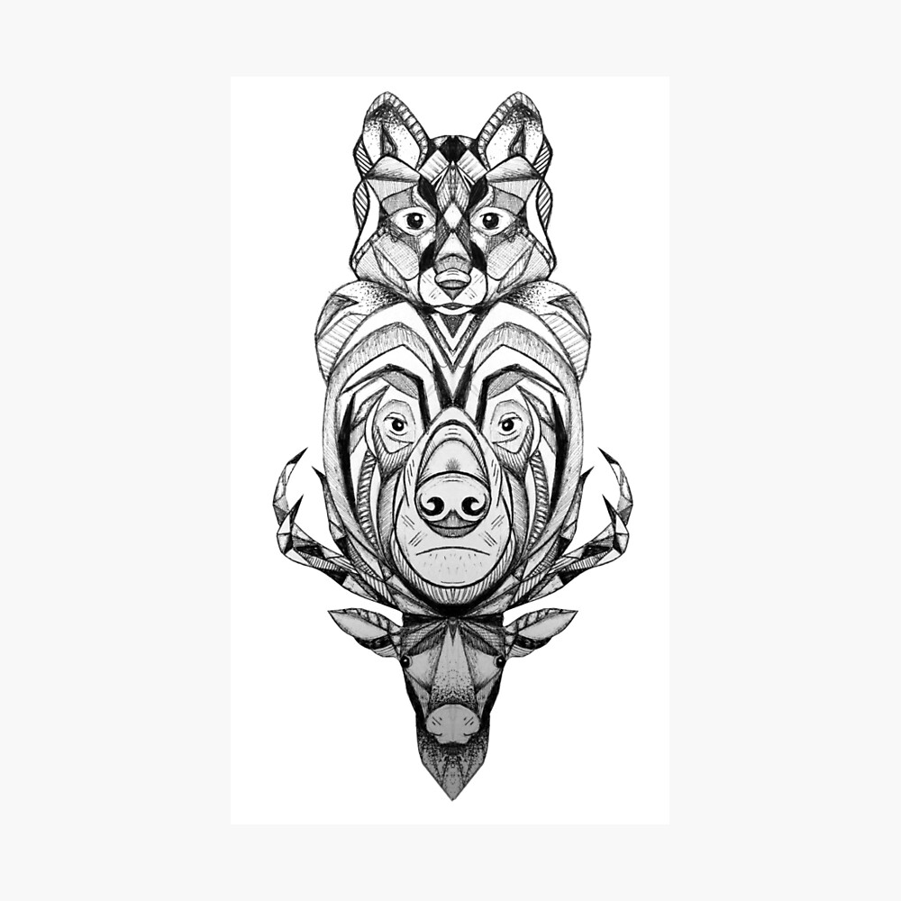 Bear totem pole drawing