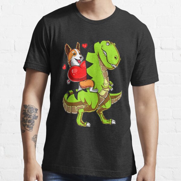 "Corgi Dog Riding T Rex Dinosaur Valentines Men Women" T-shirt for Sale ...