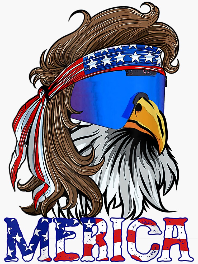 "Mens Merica Eagle Mullet American Flag USA Men 4th" Sticker for Sale