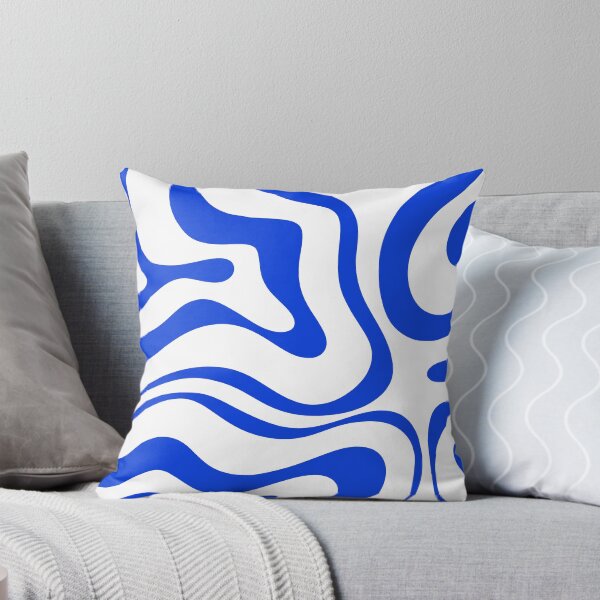 Aperçu de l'œuvre Carré de motif abstrait de tourbillon liquide moderne rétro en bleu royal et blanc créée et vendue par kierkegaard.