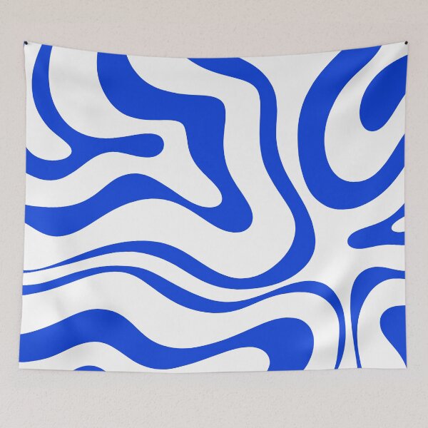 Item preview, Retro Modern Liquid Swirl Abstract Pattern Square in Royal Blue and White designed and sold by kierkegaard.