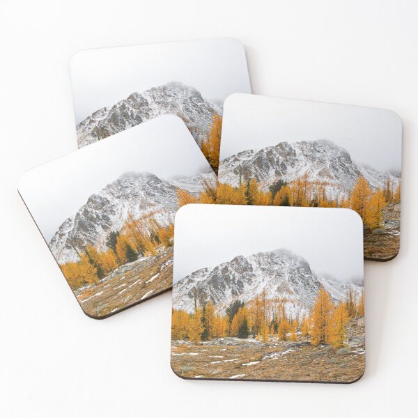 Item preview, Snowy mountain with Golden Larches designed and sold by birdsofthePNW.