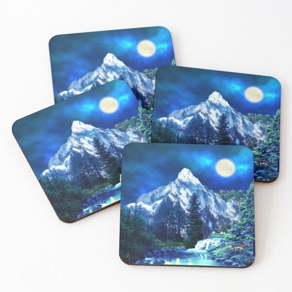 Mountains and Wildlife Night Mood Forest Coasters (Set of 4)