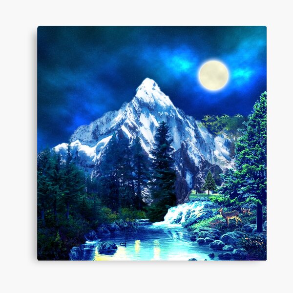 Mountains and Wildlife Night Mood Forest Canvas Print