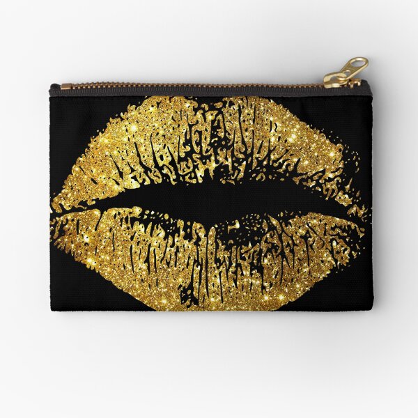 Stylish Gold Glitter Lips Zipper Pouch