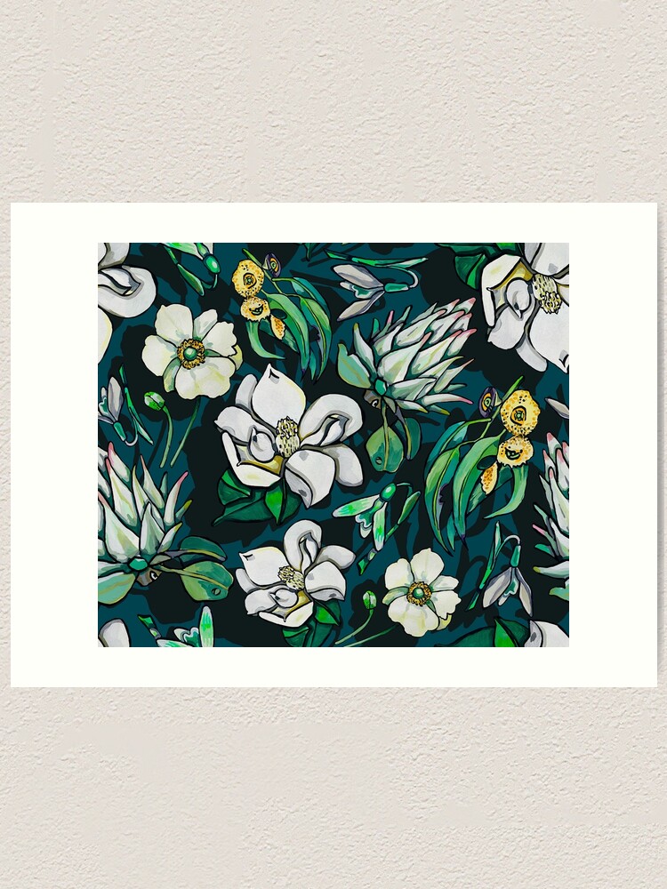 Moody Dark Green Floral | Art Print