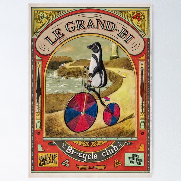 Item preview, The « Bi » cycle club – Bike, Penguin & Bisexuality designed and sold by Loki Propagandart.
