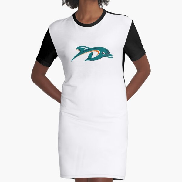 Miami Dolphins Womens V Neck T-shirt Dress Short Sleeve Skirt Summer  Sundress