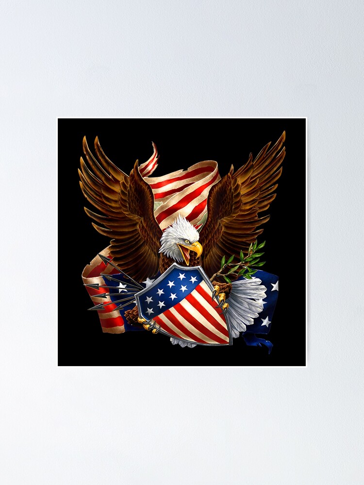  Patriotic Eagle USA American Flag Shield Retractable