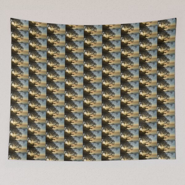 Item preview, Golden Tranquility - Lacy Tree Silhouettes on the Lake Shore designed and sold by Georgia Mizuleva.