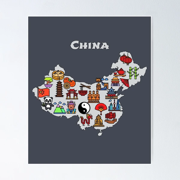 Map of China Vector Illustration, Design Element. Icons with Chinese  Landmarks Ilustração do Vetor - Ilustração de turismo, jogo: 145209926