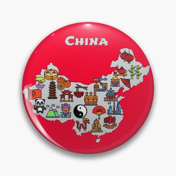 Item preview, map of China with icons of destinations, symbols, culture, attractions, landmarks. gray designed and sold by mashmosh.