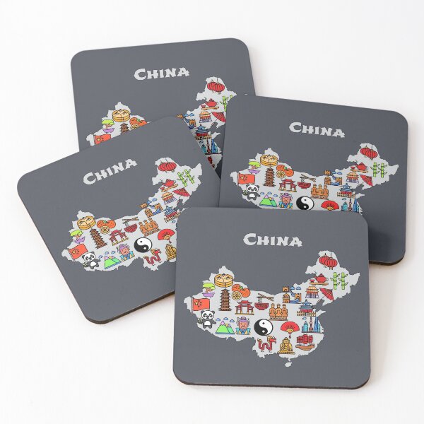 Item preview, mapa de China con iconos de destinos, símbolos, cultura, atracciones, monumentos. gris designed and sold by mashmosh.