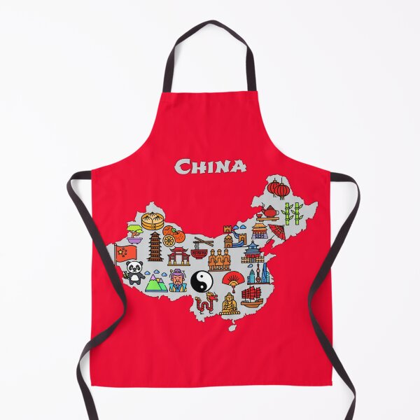 Item preview, map of China with icons of destinations, symbols, culture, attractions, landmarks. gray designed and sold by mashmosh.