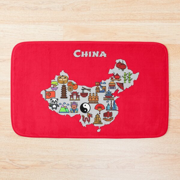 Item preview, map of China with icons of destinations, symbols, culture, attractions, landmarks. gray designed and sold by mashmosh.