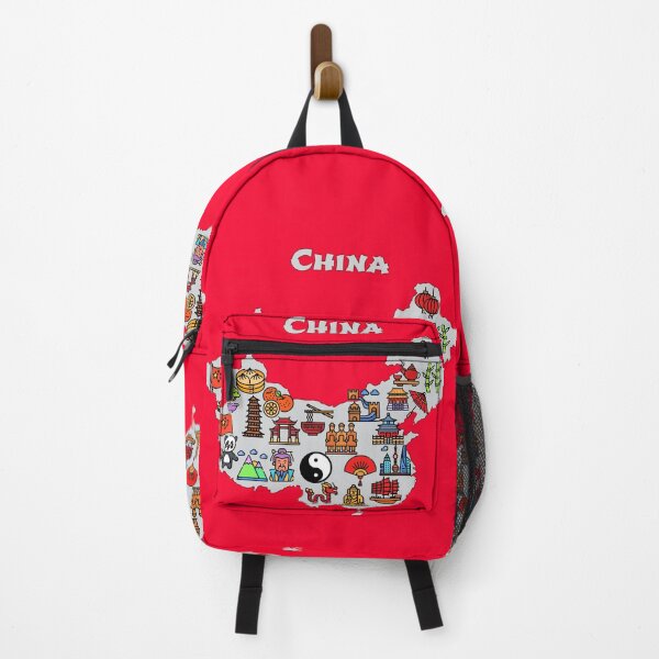 Item preview, map of China with icons of destinations, symbols, culture, attractions, landmarks. gray designed and sold by mashmosh.