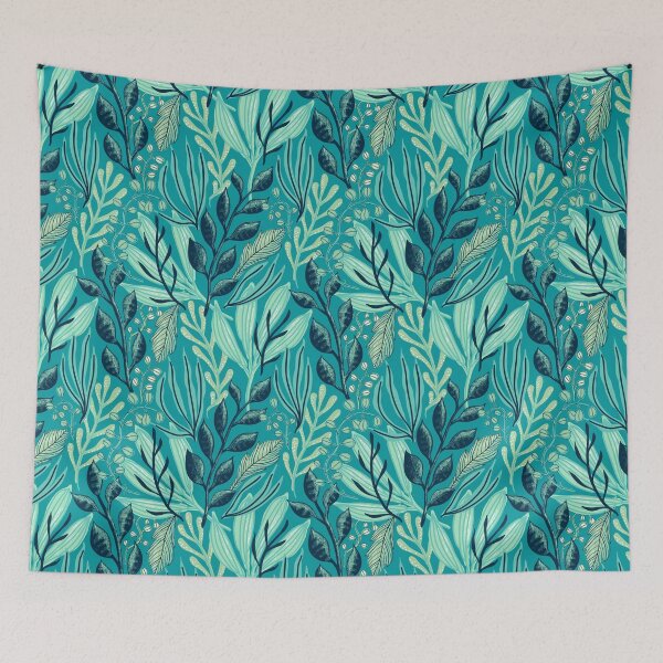 Item preview, Turquoise and Navy Leaf Pattern designed and sold by ChelleCreate.