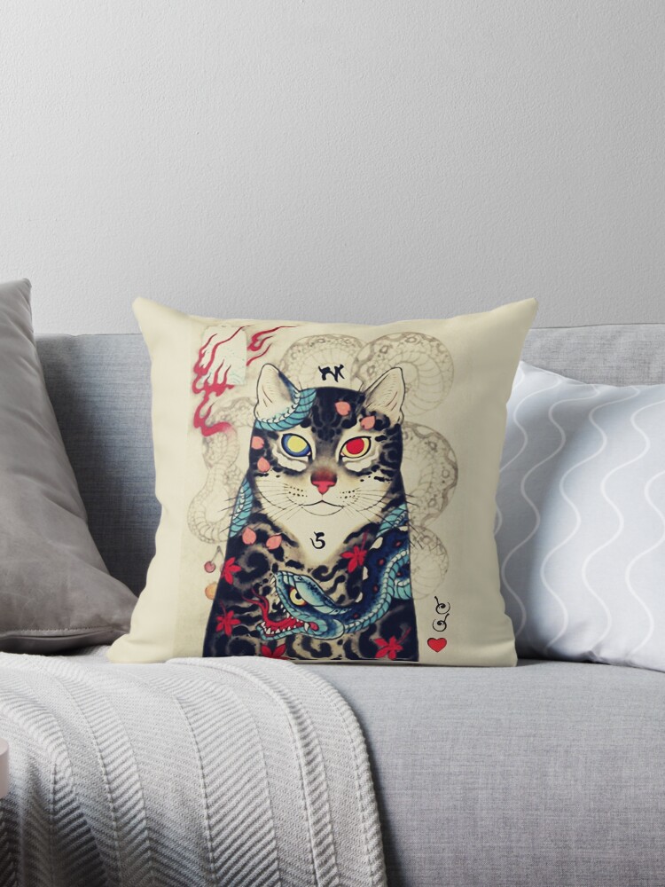 Black Daruma Throw Pillow, Decorative Accent Pillow, Square Cushion Cover,  Goth Japanese Art, Eclectic Room Decor