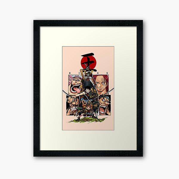 Brook, Luffy, Chopper as a samurai and all the yonkai in the back Framed Art Print