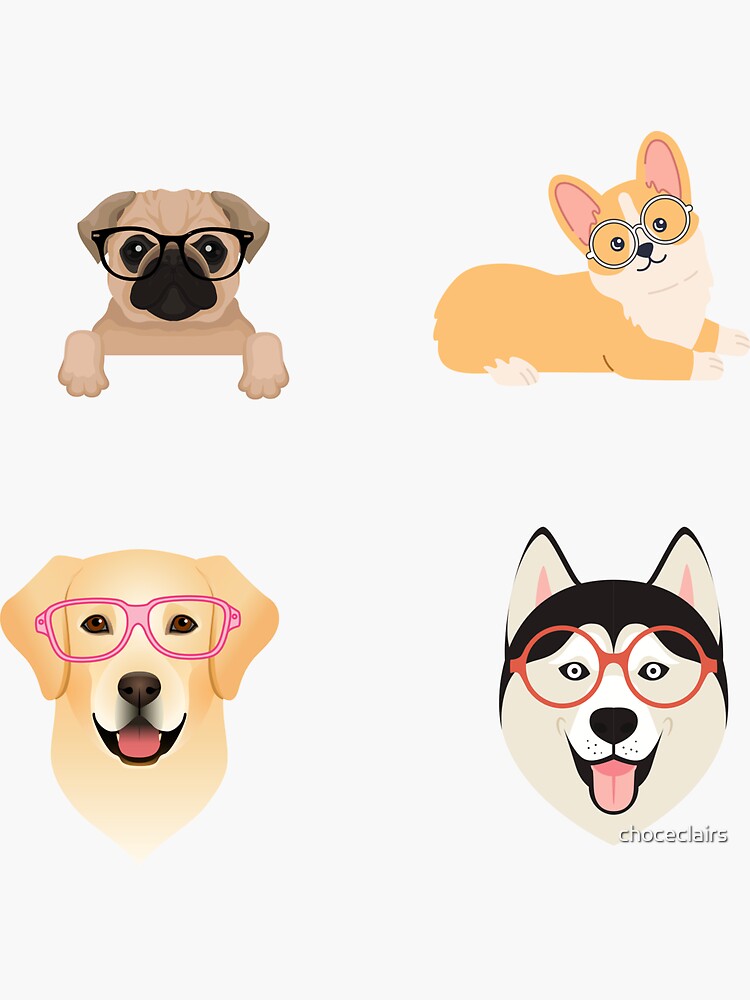 "Dogs with glasses sticker pack " Sticker for Sale by choceclairs