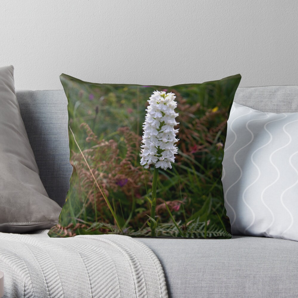 Irish White Orchid, Inishmore Throw Pillow
