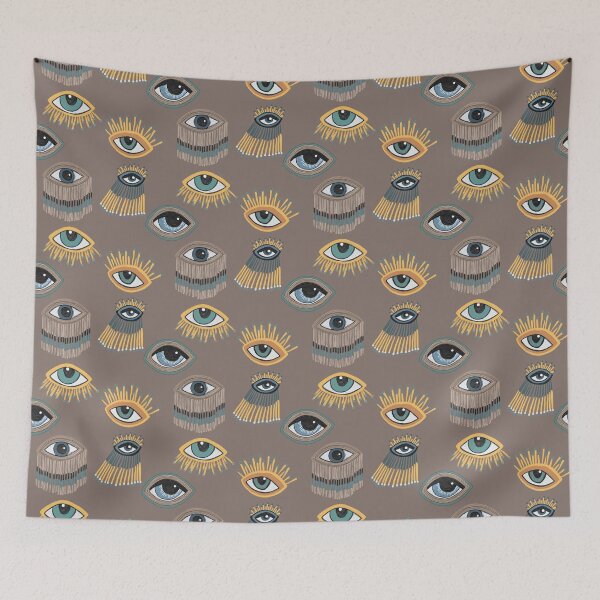Item preview, Evil Eyes pattern on Taupe designed and sold by Quick Brown Fox Canada.