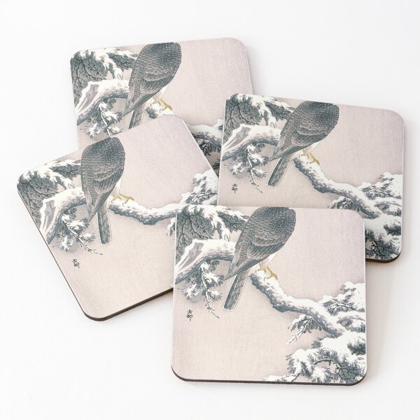 Item preview, Goshawk on Snow-covered Pine Bough designed and sold by redoARTstore.