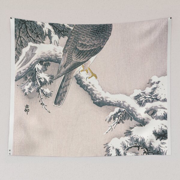 Item preview, Goshawk on Snow-covered Pine Bough designed and sold by redoARTstore.
