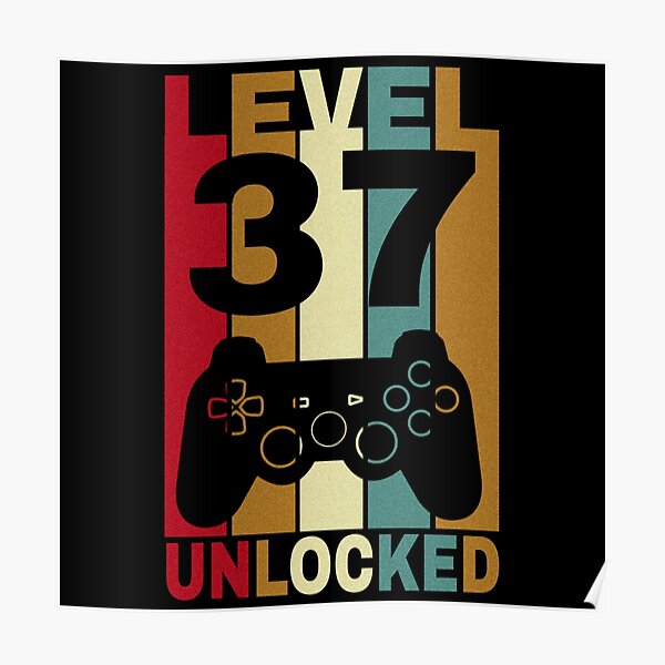 Funny Video Gamer 37th Birthday Gift Level 37 Unlocked Retro Shirt For Men Or Womens 37 Years Old Vintage T-Shirt