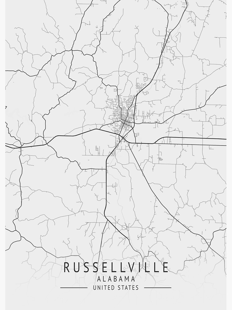 "Russellville Alabama US Gray City Map" Poster by ctmapprint