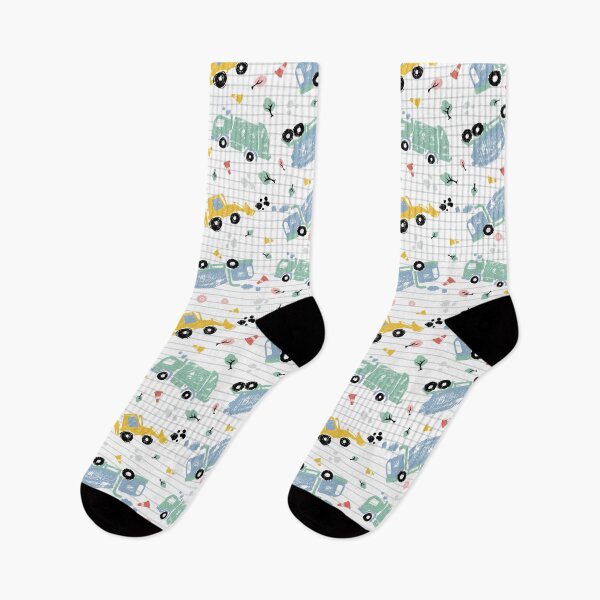 Item preview, Vector white pen skech doodle cute tilted cement trucks transport vehicles seamless pattern with stripes. designed and sold by jamiesoondesign.