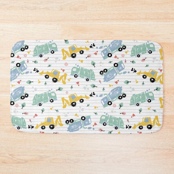 Item preview, Vector white pen skech doodle cute tilted cement trucks transport vehicles seamless pattern with stripes. designed and sold by jamiesoondesign.