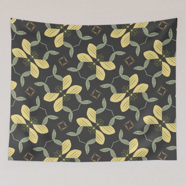 Item preview, Brown,  Light Sage Green and Yellow Nature Leaves Pattern on Black designed and sold by cozycaroline.