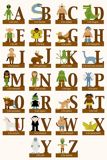 "Mythical Creatures Alphabet" Poster By Babybigfoot | Redbubble