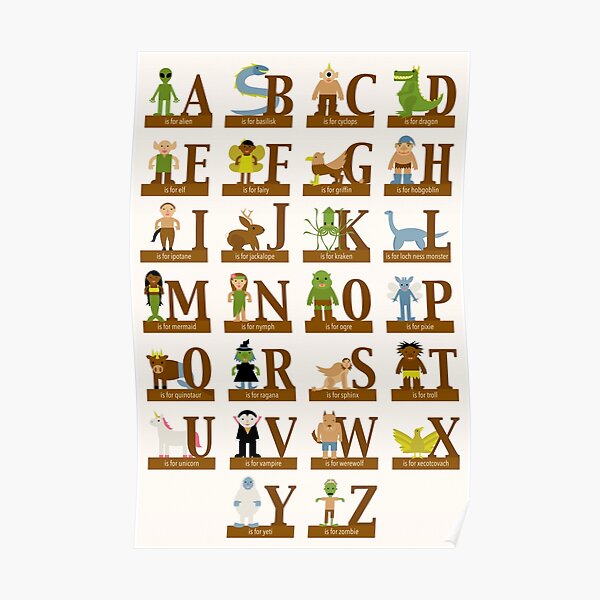 Mythical Creatures Alphabet Poster